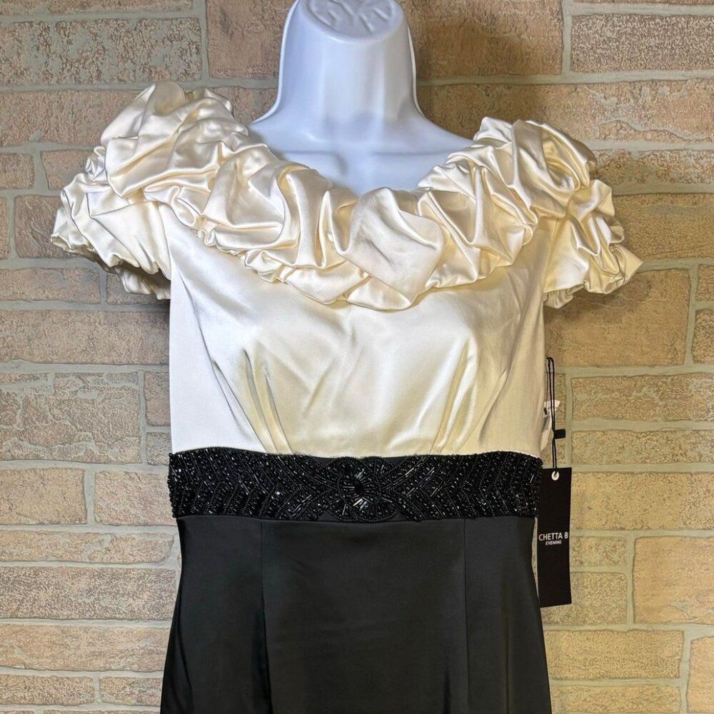 NWT Chetta B Evening Formal Cocktail Holiday Dress Ivry Ruffles/Black  Size 4‎